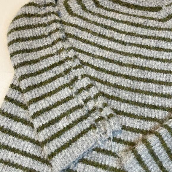 STITCHES + STRIPES Gray Olive Green Fuzzy Stripe Mock Neck Sweater XS - Picture 16 of 16